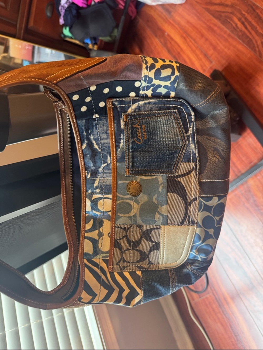 Coach Patchwork Logo & Denim Shoulder Bag in Navy, Tan & Black - Picture 6 of 6